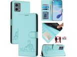 Custodia In Pelle Per Motorola Moto G (2023), Dolce Gatto Custodia Flip Con Funzione Stand E Portafoglio Verde Chiaro