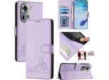 Custodia In Pelle Per Oppo Reno11, Dolce Gatto Custodia Flip Con Funzione Stand E Portafoglio Viola
