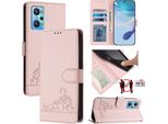 Custodia In Pelle Per Realme Gt Neo 3T, Dolce Gatto Custodia Flip Con Funzione Stand E Portafoglio Rosa
