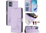 Custodia In Pelle Per Motorola Moto G (2023), Dolce Gatto Custodia Flip Con Funzione Stand E Portafoglio Viola