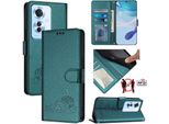 Custodia In Pelle Per Oppo Reno11F, Dolce Gatto Custodia Flip Con Funzione Stand E Portafoglio Verde