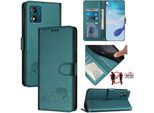 Custodia In Pelle Per Motorola Moto E13, Dolce Gatto Custodia Flip Con Funzione Stand E Portafoglio Verde