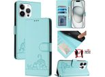 Custodia In Pelle Per Iphone 13 Pro, Dolce Gatto Custodia Flip Con Funzione Stand E Portafoglio Verde Chiaro