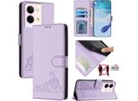 Custodia In Pelle Per Oppo Reno9 / Reno9 Pro, Dolce Gatto Custodia Flip Con Funzione Stand E Portafoglio Viola