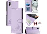 Custodia In Pelle Per Iphone X/Iphone Xs, Dolce Gatto Custodia Flip Con Funzione Stand E Portafoglio Viola