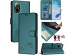 Custodia In Pelle Per Realme C67 4G, Dolce Gatto Custodia Flip Con Funzione Stand E Portafoglio Verde