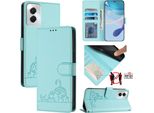 Custodia In Pelle Per Motorola Moto G Power (2024), Dolce Gatto Custodia Flip Con Funzione Stand E Portafoglio Verde Chiaro