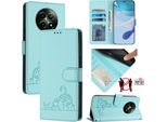 Custodia In Pelle Per Realme 12 5G, Dolce Gatto Custodia Flip Con Funzione Stand E Portafoglio Verde Chiaro