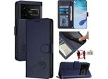 Custodia In Pelle Per Realme Gt 5G/Realme Gt Neo 5G, Dolce Gatto Custodia Flip Con Funzione Stand E Portafoglio Blu