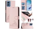 Custodia In Pelle Per Motorola Moto G (2024), Dolce Gatto Custodia Flip Con Funzione Stand E Portafoglio Rosa