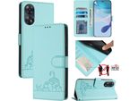 Custodia In Pelle Per Oppo Reno8 T 4G, Dolce Gatto Custodia Flip Con Funzione Stand E Portafoglio Verde Chiaro