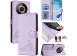 Custodia In Pelle Per Realme 11 Pro/Realme 11 Pro+, Dolce Gatto Custodia Flip Con Funzione Stand E Portafoglio Viola