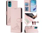 Custodia In Pelle Per Motorola Moto G22, Dolce Gatto Custodia Flip Con Funzione Stand E Portafoglio Rosa