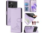 Custodia In Pelle Per Itel P40, Dolce Gatto Custodia Flip Con Funzione Stand E Portafoglio Viola