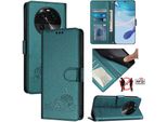 Custodia In Pelle Per Oppo Find X6, Dolce Gatto Custodia Flip Con Funzione Stand E Portafoglio Verde