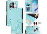 Custodia In Pelle Per Oppo Find X7 Ultra, Dolce Gatto Custodia Flip Con Funzione Stand E Portafoglio Verde Chiaro