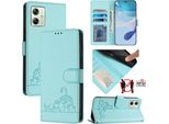Custodia In Pelle Per Motorola Moto G54, Dolce Gatto Custodia Flip Con Funzione Stand E Portafoglio Verde Chiaro