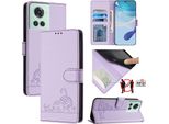 Custodia In Pelle Per Oneplus 10R/Oneplus Ace, Dolce Gatto Custodia Flip Con Funzione Stand E Portafoglio Viola
