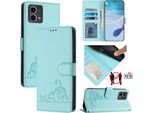 Custodia In Pelle Per Motorola Moto G Stylus 5G (2024), Dolce Gatto Custodia Flip Con Funzione Stand E Portafoglio Verde Chiaro
