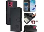 Custodia In Pelle Per Motorola Moto G84, Dolce Gatto Custodia Flip Con Funzione Stand E Portafoglio Nero