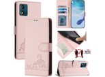 Custodia In Pelle Per Motorola Moto E13, Dolce Gatto Custodia Flip Con Funzione Stand E Portafoglio Rosa