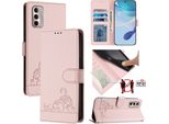 Custodia In Pelle Per Motorola Moto G Stylus 4G (2022), Dolce Gatto Custodia Flip Con Funzione Stand E Portafoglio Rosa