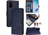 Custodia In Pelle Per Oppo A54 4G/A54S/A55 5G/A16/A16S/A55S 5G/A53S 5G/A56 5G Custodia Flip Case Gatto Carino Con Funzione Stand Blu