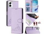 Custodia In Pelle Per Motorola Moto G Power (2024), Dolce Gatto Custodia Flip Con Funzione Stand E Portafoglio Viola