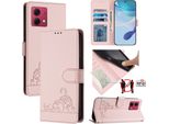 Custodia In Pelle Per Motorola Moto G84, Dolce Gatto Custodia Flip Con Funzione Stand E Portafoglio Rosa