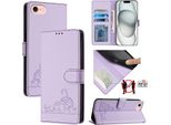 Custodia In Pelle Per Iphone 8/7/6S/6/Iphone Se 2020/2022, Dolce Gatto Custodia Flip Con Funzione Stand E Portafoglio Viola