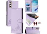 Custodia In Pelle Per Motorola Moto G Stylus 4G (2022), Dolce Gatto Custodia Flip Con Funzione Stand E Portafoglio Viola