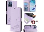 Custodia In Pelle Per Motorola Moto G72, Dolce Gatto Custodia Flip Con Funzione Stand E Portafoglio Viola