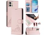 Custodia In Pelle Per Motorola Moto G Stylus 5G (2023), Dolce Gatto Custodia Flip Con Funzione Stand E Portafoglio Rosa
