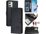 Custodia In Pelle Per Motorola Moto G54, Dolce Gatto Custodia Flip Con Funzione Stand E Portafoglio Nero