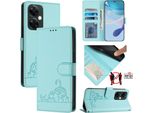 Custodia In Pelle Per Oneplus Nord CE3 Lite / Nord N30, Dolce Gatto Custodia Flip Con Funzione Stand E Portafoglio Verde Chiaro
