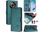 Custodia In Pelle Per Realme 11 Pro/Realme 11 Pro+, Dolce Gatto Custodia Flip Con Funzione Stand E Portafoglio Verde
