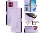 Custodia In Pelle Per Motorola Moto G84, Dolce Gatto Custodia Flip Con Funzione Stand E Portafoglio Viola