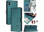Custodia In Pelle Per Iphone X/Iphone Xs, Dolce Gatto Custodia Flip Con Funzione Stand E Portafoglio Verde