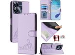 Custodia In Pelle Per Realme C55 /Realme Narzo N55, Dolce Gatto Custodia Flip Con Funzione Stand E Portafoglio Viola