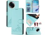 Custodia In Pelle Per Realme 11 5G, Dolce Gatto Custodia Flip Con Funzione Stand E Portafoglio Verde Chiaro