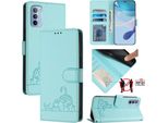 Custodia In Pelle Per Motorola Moto G31/Moto G41 4G, Dolce Gatto Custodia Flip Con Funzione Stand E Portafoglio Verde Chiaro