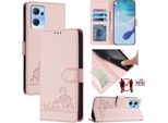 Custodia In Pelle Per Oppo Reno7 5G / Find X5 Lite, Dolce Gatto Custodia Flip Con Funzione Stand E Portafoglio Rosa
