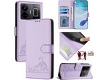 Custodia In Pelle Per Realme GT3, Dolce Gatto Custodia Flip Con Funzione Stand E Portafoglio Viola