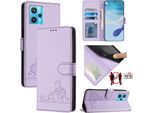 Custodia In Pelle Per Realme 9 4G, Dolce Gatto Custodia Flip Con Funzione Stand E Portafoglio Viola