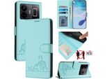 Custodia In Pelle Per Realme GT3, Dolce Gatto Custodia Flip Con Funzione Stand E Portafoglio Verde Chiaro