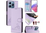 Custodia In Pelle Per Realme C63/Realme C61, Dolce Gatto Custodia Flip Con Funzione Stand E Portafoglio Viola