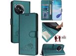 Custodia In Pelle Per Oneplus 12, Dolce Gatto Custodia Flip Con Funzione Stand E Portafoglio Verde