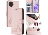 Custodia In Pelle Per Itel S23, Dolce Gatto Custodia Flip Con Funzione Stand E Portafoglio Rosa