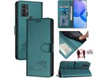 Custodia In Pelle Per Tcl 305 /Tcl 306 /Tcl 30 Se, Dolce Gatto Custodia Flip Con Funzione Stand E Portafoglio Verde