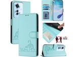 Custodia In Pelle Per Oppo Reno11F, Dolce Gatto Custodia Flip Con Funzione Stand E Portafoglio Verde Chiaro